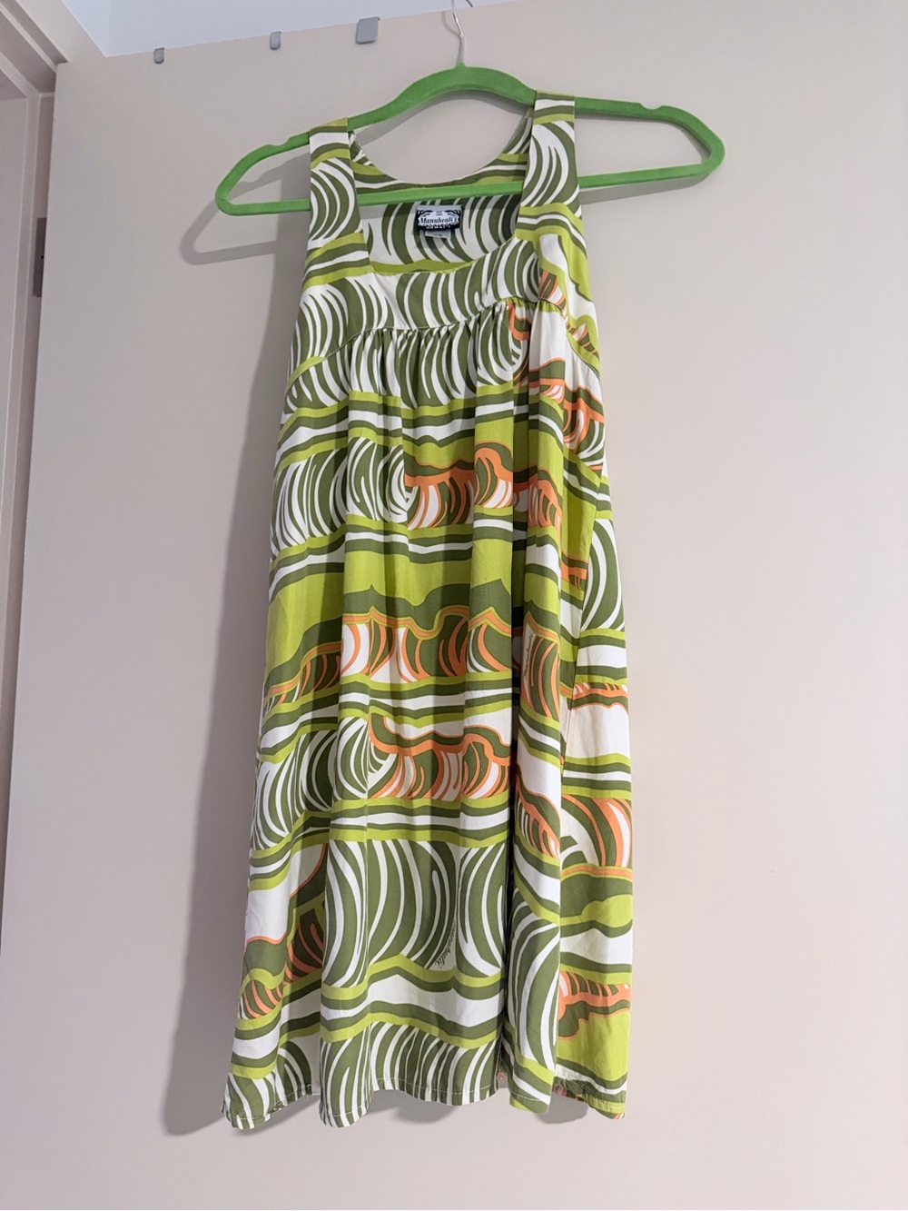 Manuhealii Green and Orange Patterned Women’s Sleeveless Dress vintage